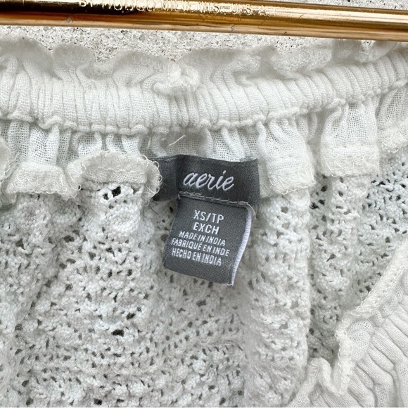 Aerie Off Shoulder Ivory Crochet Boho Peasant Top Smocked Waist 3/4 Sleeve XS - Picture 8 of 11